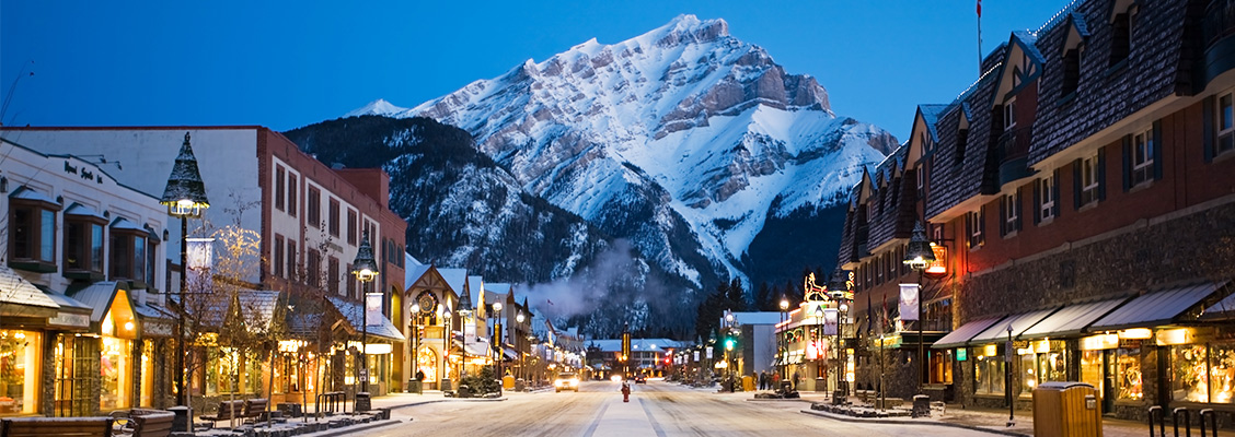 Banff Canada main street at sunset