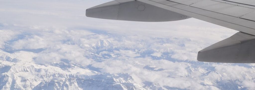 A view of ski resorts from a plane flying to Geneva
