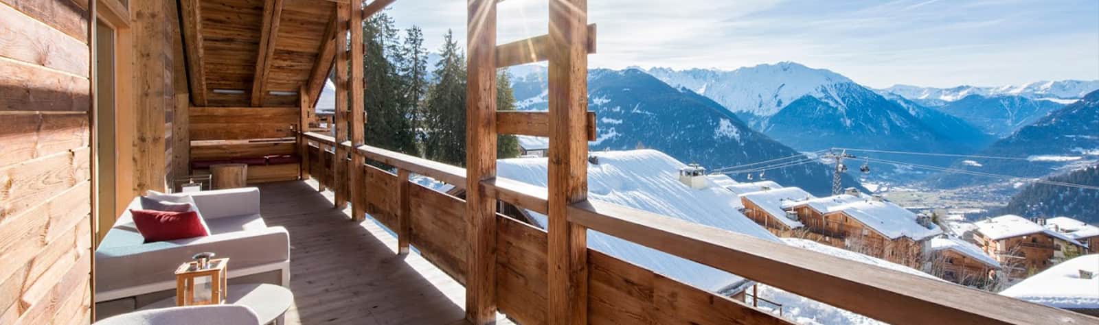 View of a Swiss ski resort from a luxury chalet