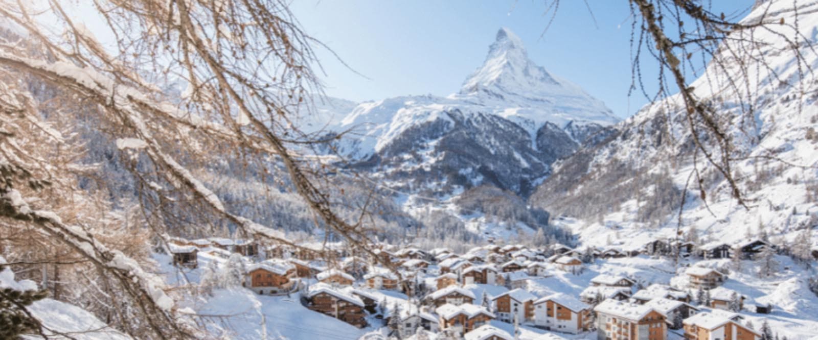 A view over the Swiss ski resort of Zermatt with the Matterhorn behind