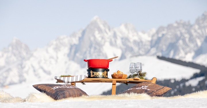 A fondue set up in the mountains
