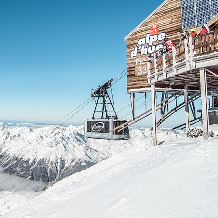 A télécabine in the mountains of Alpe d'Huez