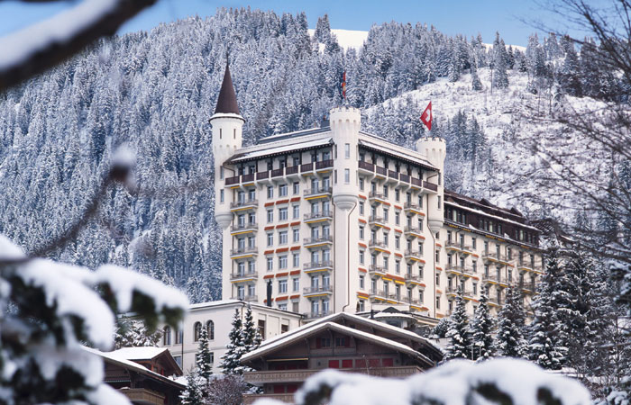 The pretty Gstaad palace at Gstaad ski resort