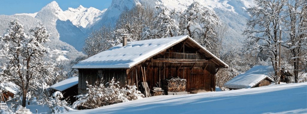 A cabin in the snowy mountains of a perfect French ski resort