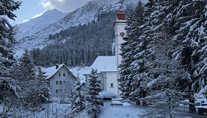 Andermatt ski resort in Switzerland at night