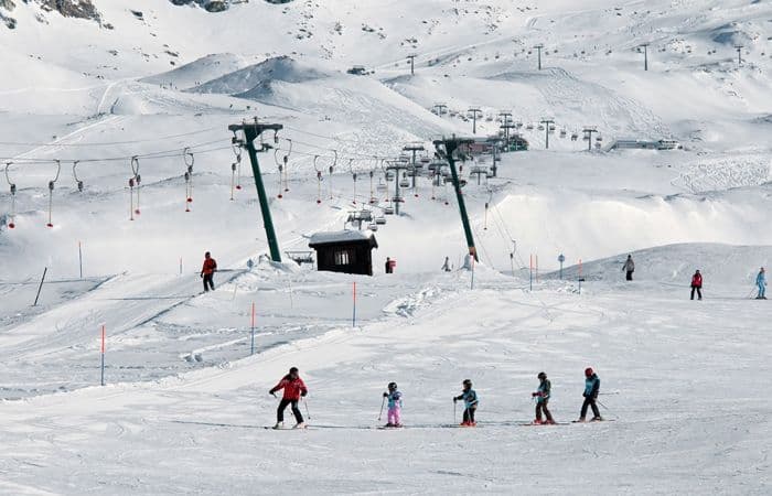 family skiing italy