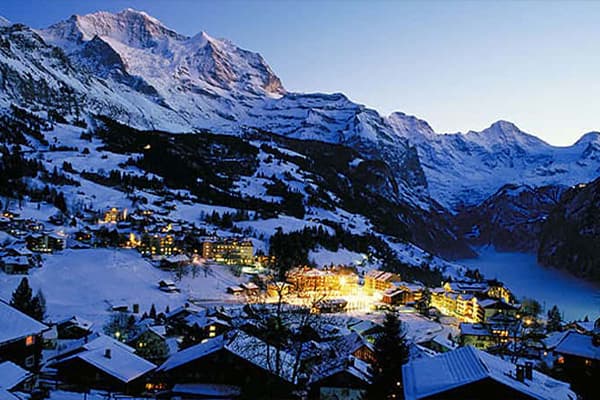 Wengen ski resort lit up with nightlife