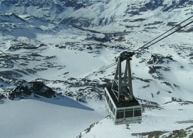 A cable car in the Alps where there are some of the best ski runs in Europe