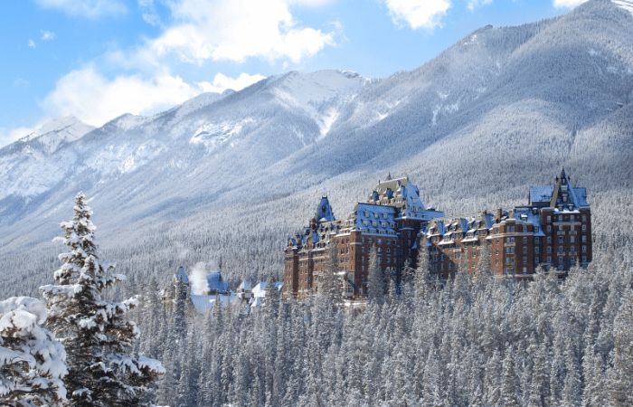 A mountainside view of Fairmont Springs in Banff ski resort